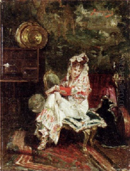 A Spanish Beauty Oil Painting by Rogelio De Egusquiza Barrena