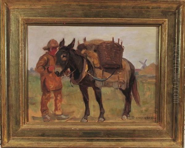 Bauer Mit Seinem Beladenen Esel Am Rande Eines Dorfes Mit Muhle Oil Painting by Paul Ehrenberg