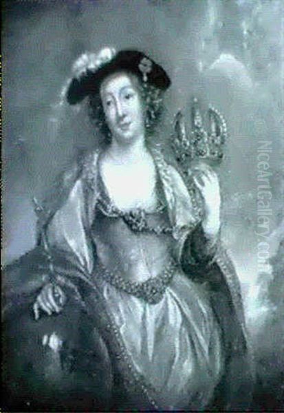 Portratt Av Kvinna Hallande Regalier- Allegorisk            Framstallning Av Europa Oil Painting by David Klocker Von Ehrenstrahl