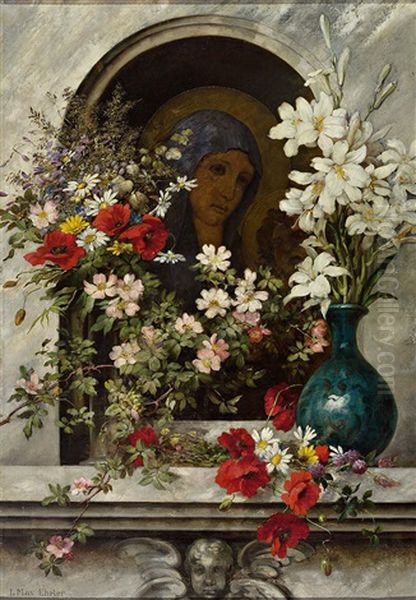 Madonnenbildnis Eines Marterls, Von Zahlreichen Bluten Umrankt Oil Painting by Louise Ehrler