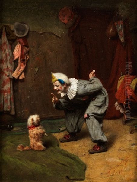 Der Zirkusclown Dressiert Ein Hundchen Oil Painting by Felix Ehrlich