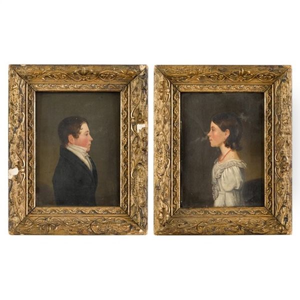 Pair Of Portraits: A Brother And His Sister Oil Painting by Jacob Eichholtz