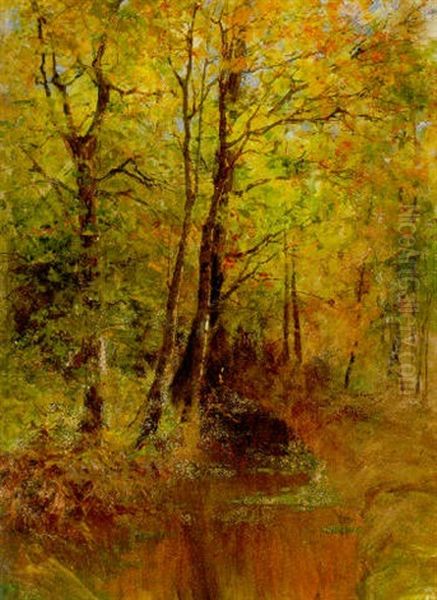 A Wooded River Landscape Oil Painting by Elisabeth Von Eicken