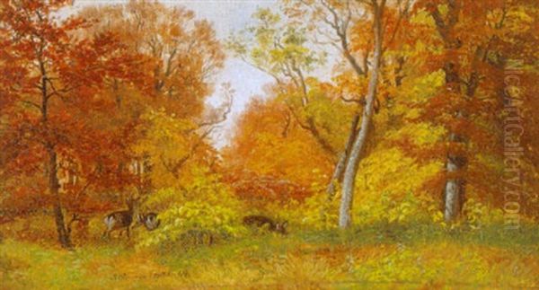 Efterarsskov Med Radyr Oil Painting by Eiler Rasmussen Eilersen