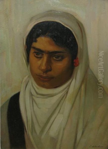 Tnara Fata Cu Broboada Oil Painting by Constantin Artachino