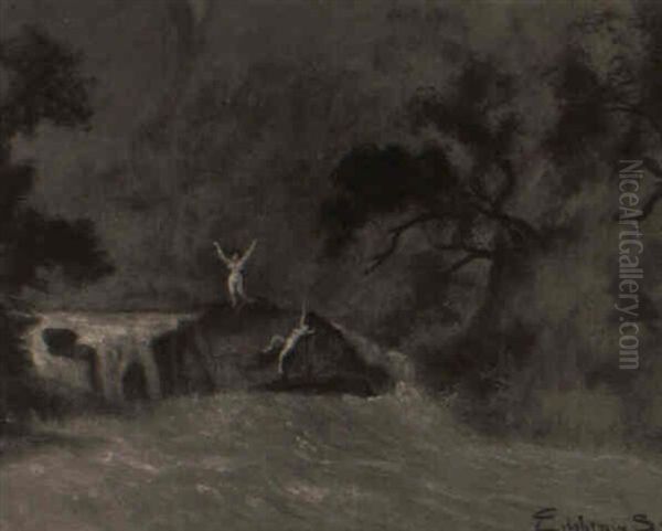 Nudes And Waterfall Oil Painting by Louis Michel Eilshemius