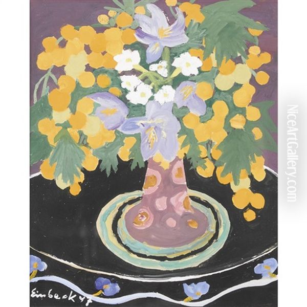 Mimosen Auf Schwarzem Tisch Oil Painting by Georg Einbeck