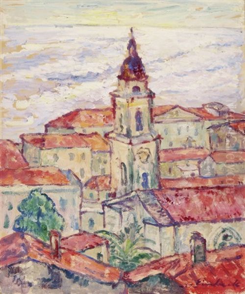 Le Clocher Des Penitents Noirs E Menton Oil Painting by Georg Einbeck