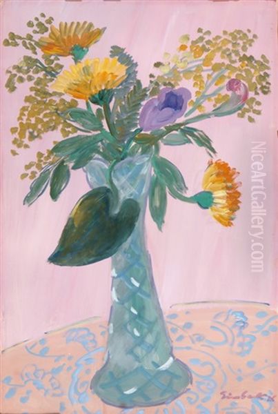 Fleurs Sur Fond Rose Oil Painting by Georg Einbeck