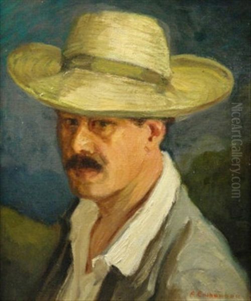 Portrat Eines Mannes Mit Strohhut (ivan Desny?) Oil Painting by Andreas Einberger