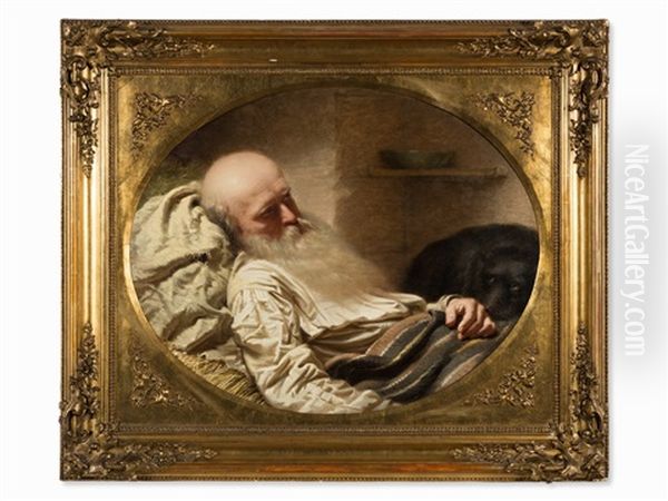 Old Man & His Dog Oil Painting by Anton Einsle