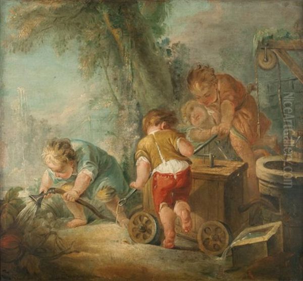 Les Enfants Jardiniers Oil Painting by Eisen, Charles Joseph Dominique