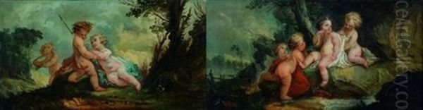 Putti Deguises En Diane (+ Putti Deguises En Mars, Smllr; Pair) Oil Painting by Eisen, Charles Joseph Dominique