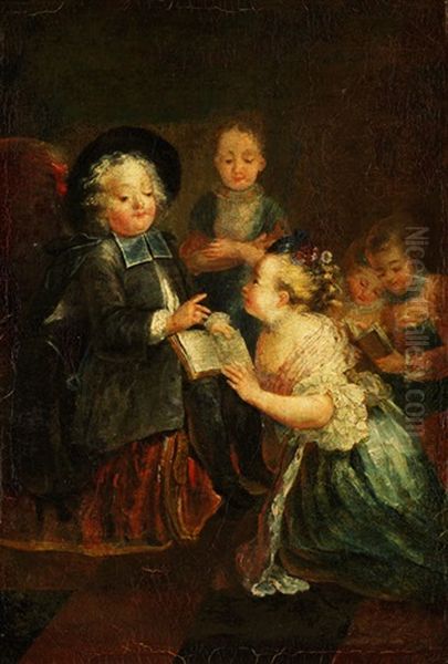 Kinderszene Mit Einem Als Priester Verkleideten Kleinen Knaben Oil Painting by Eisen, Charles Joseph Dominique