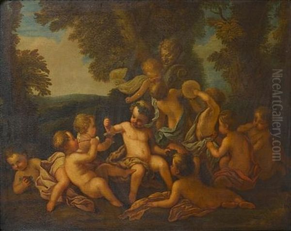 The Infant Bacchus In A Bacchanale Oil Painting by Eisen, Charles Joseph Dominique