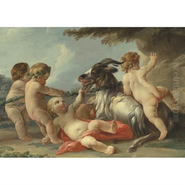 Putti Playing With A Goat Oil Painting by Eisen, Charles Joseph Dominique