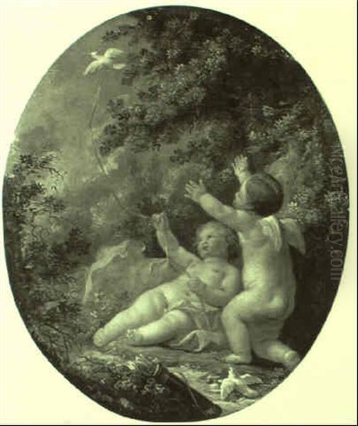 Amor Und Ein Putto Mit Einer Taube An Einem Band Spielend Oil Painting by Eisen, Charles Joseph Dominique