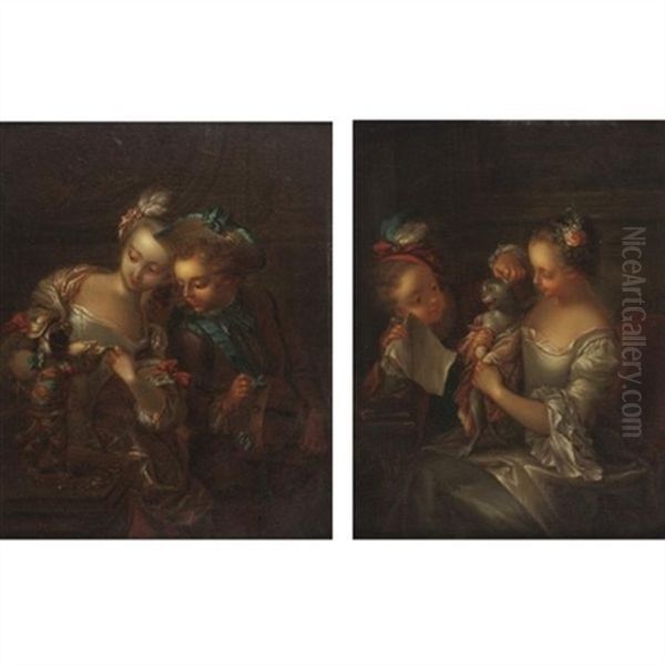 The Singing Lesson (+ The Dance Lesson; Pair) Oil Painting by Francois Eisen