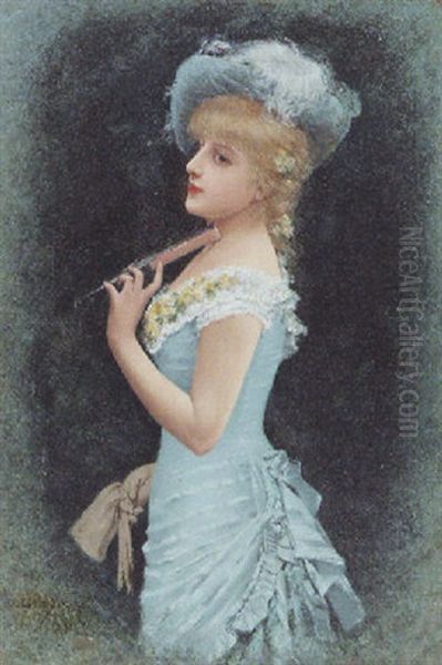 A Parisian Beauty Oil Painting by Emile Eisman-Semenowsky
