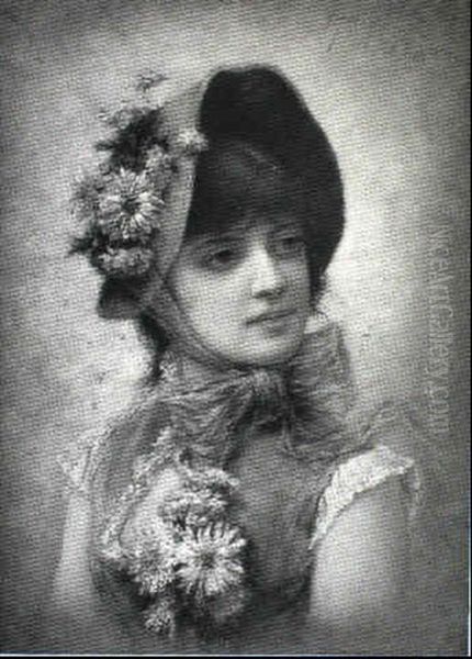 Ung Pige Med Blomster Oil Painting by Emile Eisman-Semenowsky