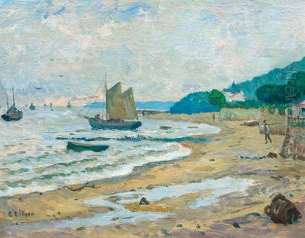 Elbstrand Bei Blankenese Oil Painting by Ernst (Wilhelm Heinrich E. ) Eitner
