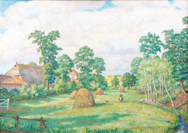 Sommer In Gut Helmstorf Oil Painting by Ernst (Wilhelm Heinrich E. ) Eitner
