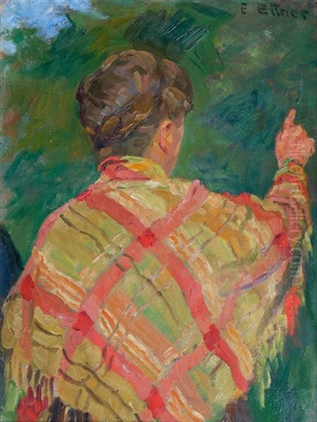 Frau Mit Kariertem Tuch Oil Painting by Ernst (Wilhelm Heinrich E. ) Eitner