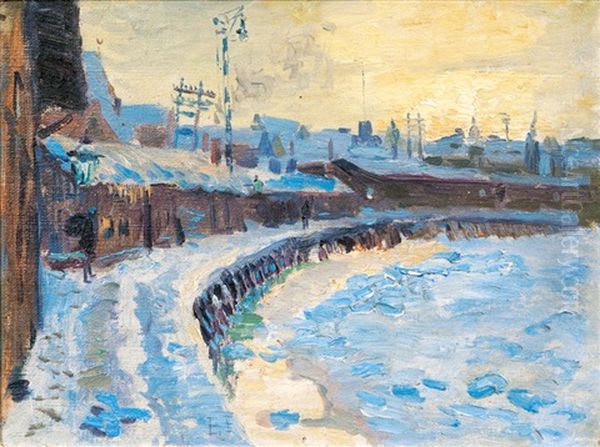Winter An Der Trave Oil Painting by Ernst (Wilhelm Heinrich E. ) Eitner