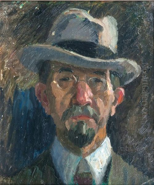 Selbstportrait Mit Hut Oil Painting by Ernst (Wilhelm Heinrich E. ) Eitner