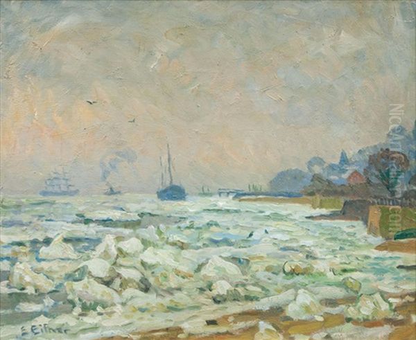Winter In Blankenese Oil Painting by Ernst (Wilhelm Heinrich E. ) Eitner