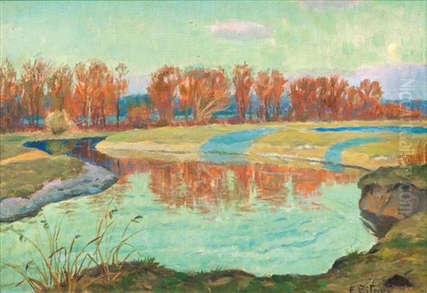 Winter An Der Alster Oil Painting by Ernst (Wilhelm Heinrich E. ) Eitner