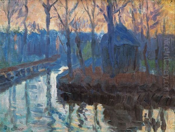Am Hofwegkanal Oil Painting by Ernst (Wilhelm Heinrich E. ) Eitner