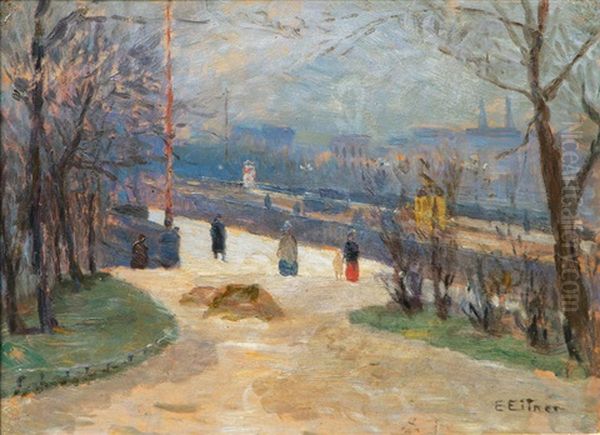 Blick Uber Die Lombardsbrucke Auf Den Alsterdamm Oil Painting by Ernst (Wilhelm Heinrich E. ) Eitner