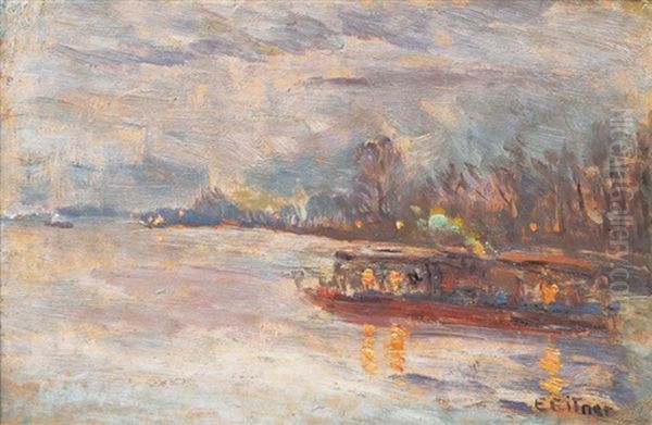 Dampfer Auf Der Ausenalster Oil Painting by Ernst (Wilhelm Heinrich E. ) Eitner