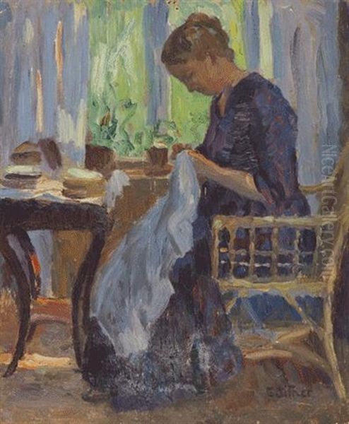 Gattin Am Fenster Oil Painting by Ernst (Wilhelm Heinrich E. ) Eitner