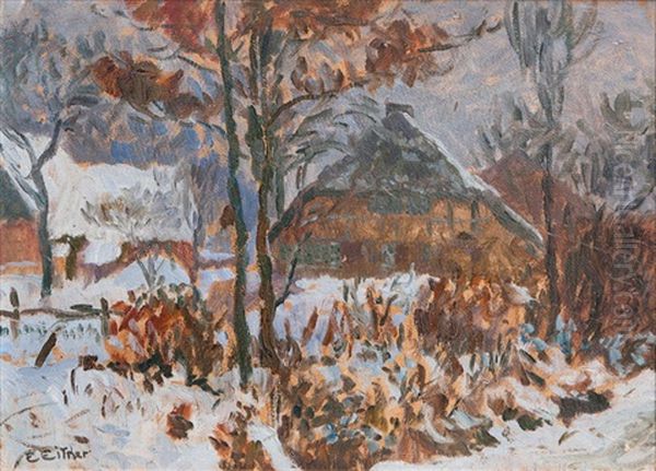 Schnee In Hummelsbuttel Oil Painting by Ernst (Wilhelm Heinrich E. ) Eitner