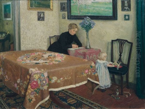 Antonia, The Artist's Wife With The Son Georg Oil Painting by Ernst (Wilhelm Heinrich E. ) Eitner