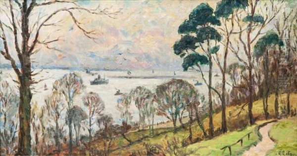 View On The Elbe Oil Painting by Ernst (Wilhelm Heinrich E. ) Eitner