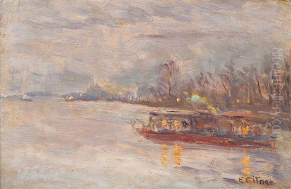Steam Ship On The Ausenalster Oil Painting by Ernst (Wilhelm Heinrich E. ) Eitner
