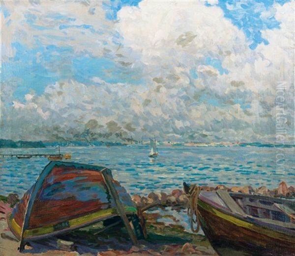 View Over The Kiel Fjord Oil Painting by Ernst (Wilhelm Heinrich E. ) Eitner