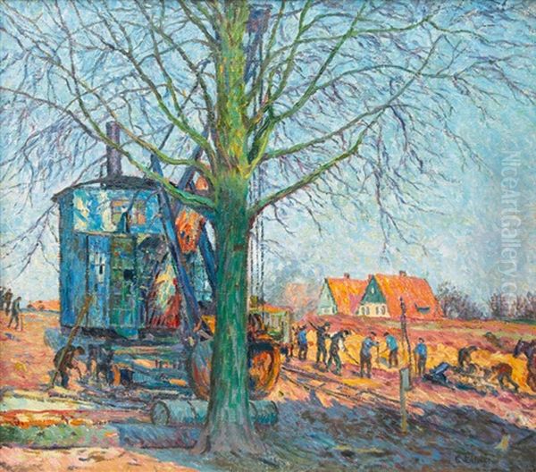 Building The Railway In Hamburg-fuhlsbuttel Oil Painting by Ernst (Wilhelm Heinrich E. ) Eitner