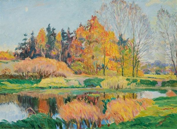 Evening Light Oil Painting by Ernst (Wilhelm Heinrich E. ) Eitner