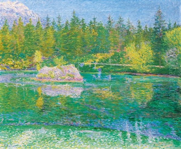 Mountain Lake Oil Painting by Ernst (Wilhelm Heinrich E. ) Eitner