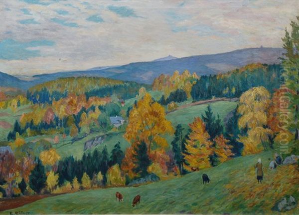 Autumn In The Giant Mountains Oil Painting by Ernst (Wilhelm Heinrich E. ) Eitner