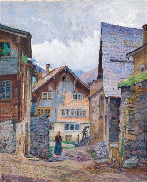 Gasse In Hospental Oil Painting by Ernst (Wilhelm Heinrich E. ) Eitner