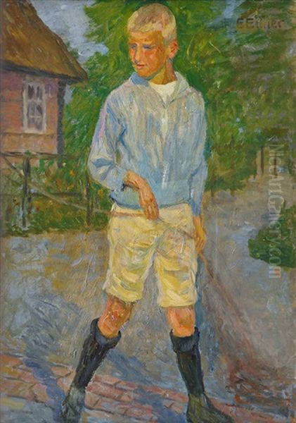 Boy With A Rope Oil Painting by Ernst (Wilhelm Heinrich E. ) Eitner