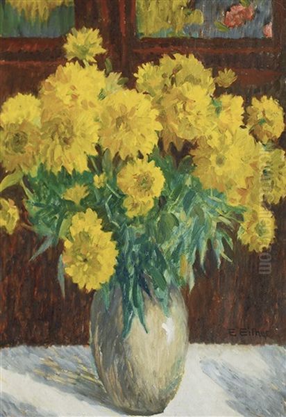 Yellow Dahlias Oil Painting by Ernst (Wilhelm Heinrich E. ) Eitner