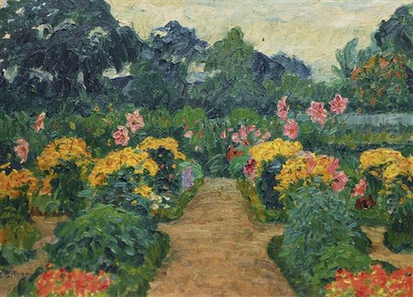 Flowergarden Oil Painting by Ernst (Wilhelm Heinrich E. ) Eitner