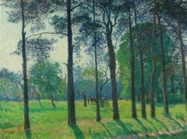 Allee An Einer Wiese Oil Painting by Ernst (Wilhelm Heinrich E. ) Eitner