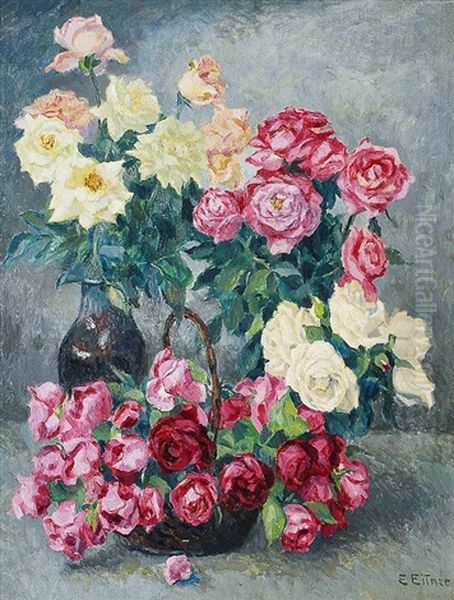 Stilleben Mit Rosen Oil Painting by Ernst (Wilhelm Heinrich E. ) Eitner